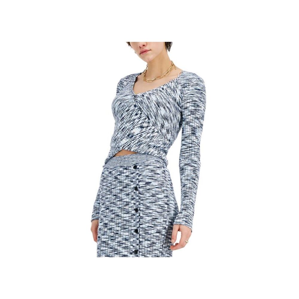 INC International Concepts Marled Cropped Surplice Sweater